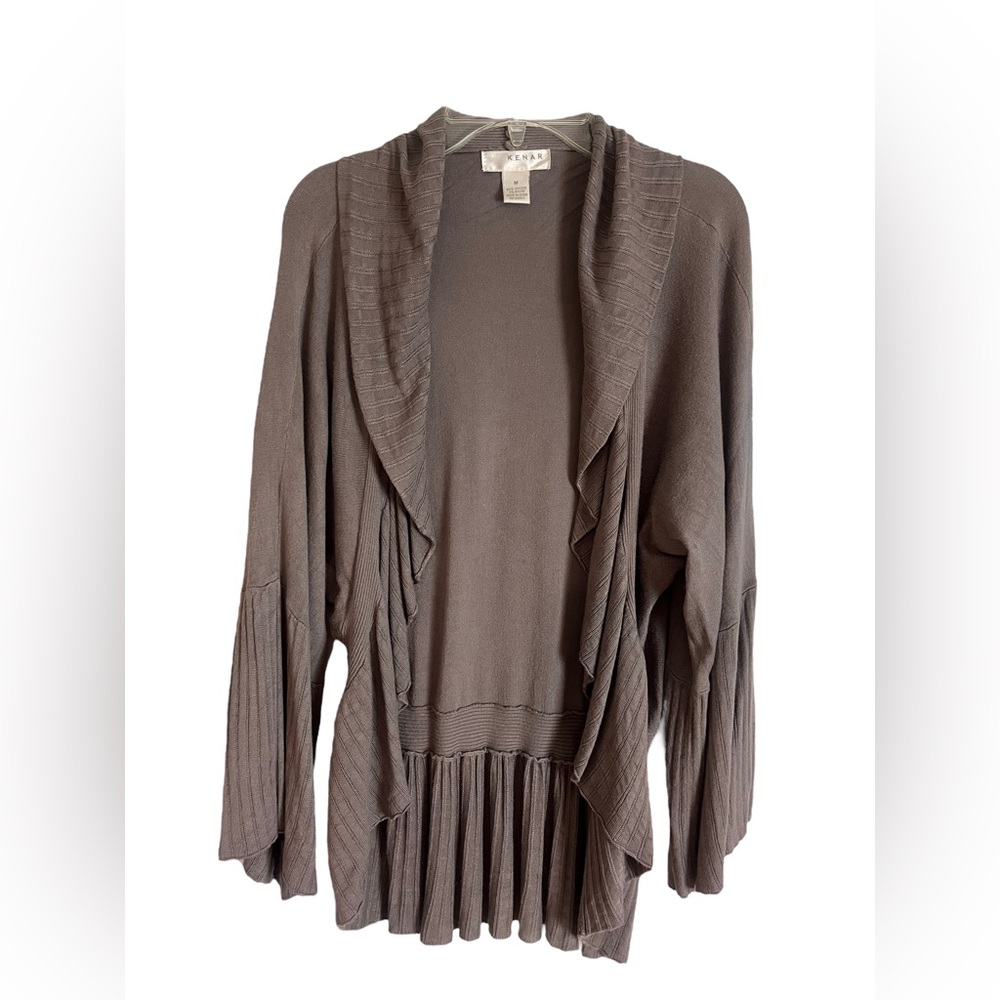 Kenar Taupe Women's Size Medium Open Front Waterfall Ruffle Viscose Blend, Bell